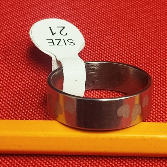 Stainless Steel Hearts Ring Size 21 Silver Tone Unisex - Picture 7 of 12